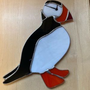 Stained Glass Puffin 9”T & 4 1/4”W Silver Foil